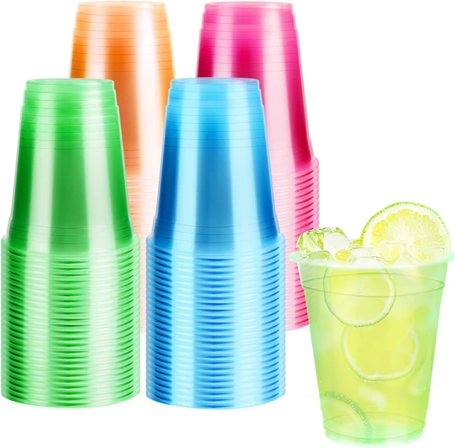 Alt view image 8 of 14 - WYTAOHZL 100 Pack 12 Oz Neon Plastic Cups Glowing Plastic Neon Cups for Party Disposable Cup for Wedding Birthday and Party