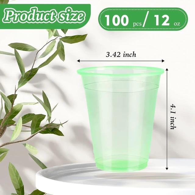 Alt view image 9 of 14 - WYTAOHZL 100 Pack 12 Oz Neon Plastic Cups Glowing Plastic Neon Cups for Party Disposable Cup for Wedding Birthday and Party