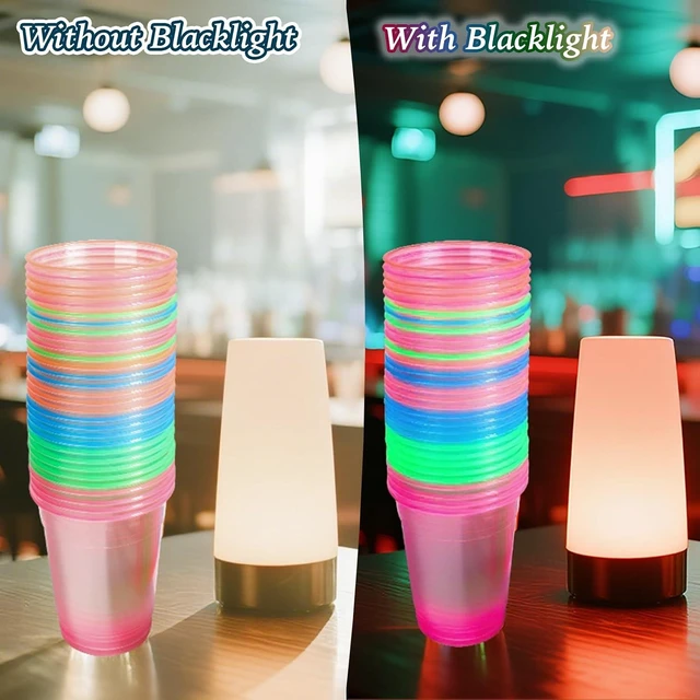 Alt view image 11 of 14 - WYTAOHZL 100 Pack 12 Oz Neon Plastic Cups Glowing Plastic Neon Cups for Party Disposable Cup for Wedding Birthday and Party
