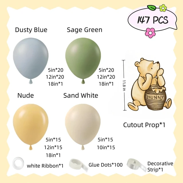 Alt view image 7 of 10 - Classic Winnie Cutouts and Green Balloons Arch Kit Set Pastel Balloons for Pooh Baby Shower Decorations Birthday Party Supplies