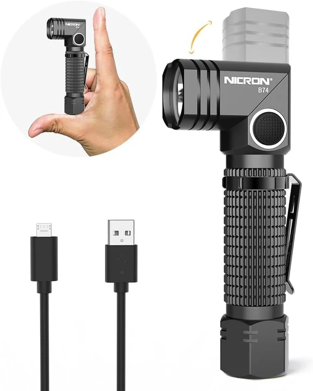 Alt view image 8 of 14 - NICRON Flashlight, 700 Lumens 90 Degree Pocket Flashlight Rechargeable IP65 Waterproof 5 Modes for Camping, Outdoor, Hiking, Car Repairing