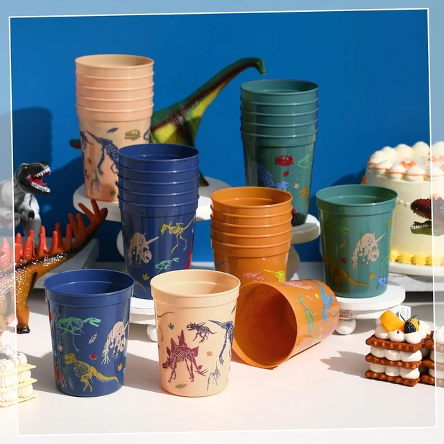 Alt view image 9 of 14 - Nuanchu 24 Pack Dinosaur Party Plastic Cups 16 oz Birthday Supplies Dinosaur Tumbler Cup Reusable Plastic Cup for Kid Party Favor Decoration 4 Color