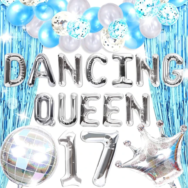 Alt view image 8 of 14 - 37 PCS Dancing Queen 17 Balloons Dancing Queen Mamma Mia Party Decorations 17 Birthday Party Decoration Sliver Blue 17 Birthday Decoration Mamma Mia Party Supplies