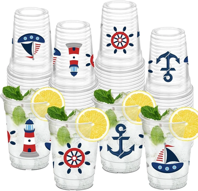 Alt view image 8 of 14 - 50 Pcs Nautical Cups, 12 oz Nautical Plastic Party Cups for Home Kitchen Birthday Summer Ocean Party Favors Supplies Decoration