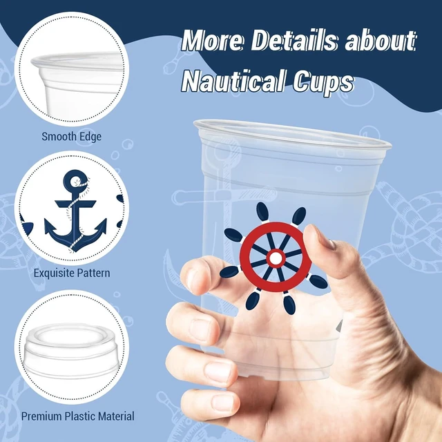 Alt view image 9 of 14 - 50 Pcs Nautical Cups, 12 oz Nautical Plastic Party Cups for Home Kitchen Birthday Summer Ocean Party Favors Supplies Decoration