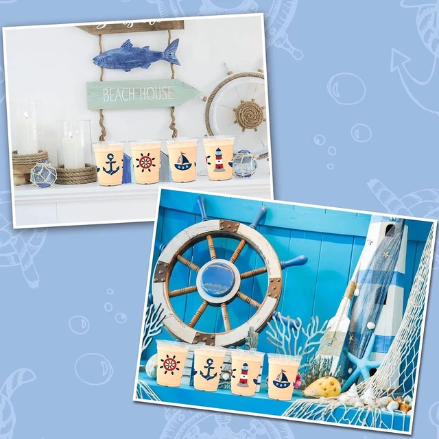 Alt view image 11 of 14 - 50 Pcs Nautical Cups, 12 oz Nautical Plastic Party Cups for Home Kitchen Birthday Summer Ocean Party Favors Supplies Decoration