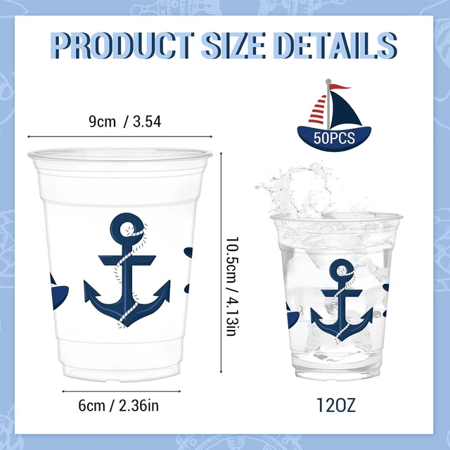 Alt view image 10 of 14 - 50 Pcs Nautical Cups, 12 oz Nautical Plastic Party Cups for Home Kitchen Birthday Summer Ocean Party Favors Supplies Decoration