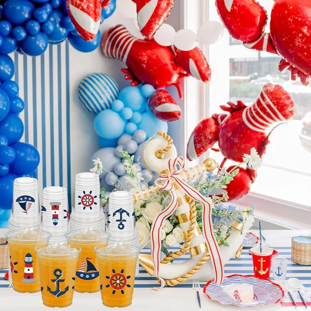 Alt view image 12 of 14 - 50 Pcs Nautical Cups, 12 oz Nautical Plastic Party Cups for Home Kitchen Birthday Summer Ocean Party Favors Supplies Decoration