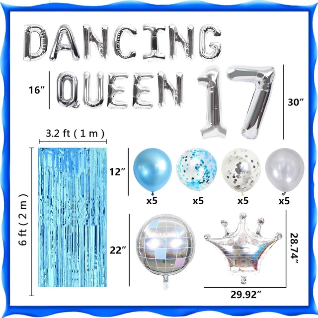 Alt view image 9 of 14 - 37 PCS Dancing Queen 17 Balloons Dancing Queen Mamma Mia Party Decorations 17 Birthday Party Decoration Sliver Blue 17 Birthday Decoration Mamma Mia Party Supplies