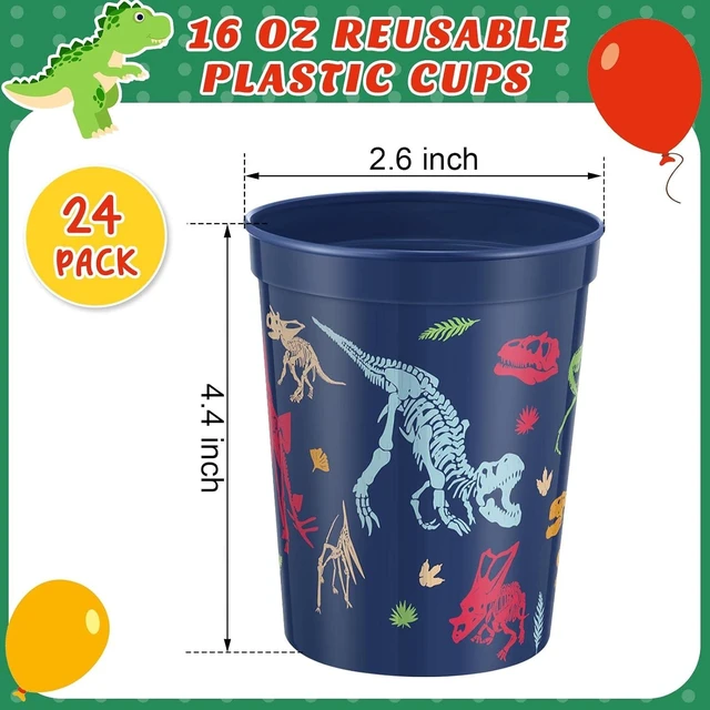 Alt view image 11 of 14 - Nuanchu 24 Pack Dinosaur Party Plastic Cups 16 oz Birthday Supplies Dinosaur Tumbler Cup Reusable Plastic Cup for Kid Party Favor Decoration 4 Color
