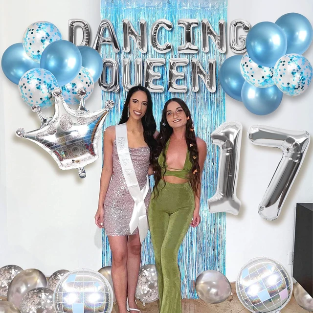 Alt view image 14 of 14 - 37 PCS Dancing Queen 17 Balloons Dancing Queen Mamma Mia Party Decorations 17 Birthday Party Decoration Sliver Blue 17 Birthday Decoration Mamma Mia Party Supplies