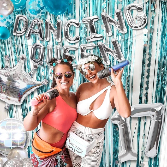 Alt view image 11 of 14 - 37 PCS Dancing Queen 17 Balloons Dancing Queen Mamma Mia Party Decorations 17 Birthday Party Decoration Sliver Blue 17 Birthday Decoration Mamma Mia Party Supplies