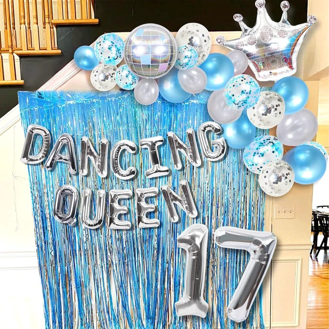 Alt view image 10 of 14 - 37 PCS Dancing Queen 17 Balloons Dancing Queen Mamma Mia Party Decorations 17 Birthday Party Decoration Sliver Blue 17 Birthday Decoration Mamma Mia Party Supplies