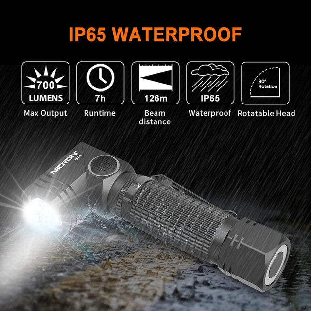 Alt view image 12 of 14 - NICRON Flashlight, 700 Lumens 90 Degree Pocket Flashlight Rechargeable IP65 Waterproof 5 Modes for Camping, Outdoor, Hiking, Car Repairing