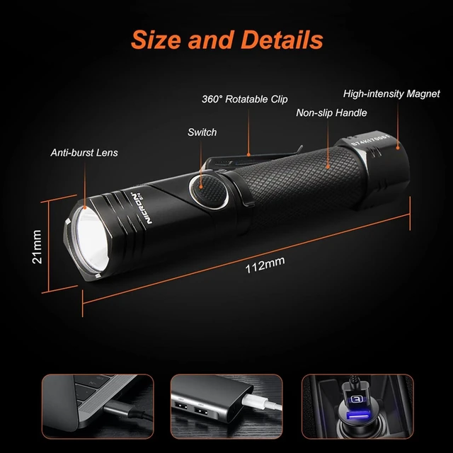 Alt view image 13 of 14 - NICRON Flashlight, 700 Lumens 90 Degree Pocket Flashlight Rechargeable IP65 Waterproof 5 Modes for Camping, Outdoor, Hiking, Car Repairing