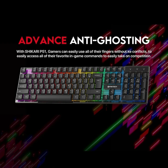 Alt view image 9 of 14 - FANTECH P51S Gaming Keyboard and Mouse Combo, Headset and Stand, Mouse Pad Wired RGB Rainbow Keyboard PC Beginner Gamer Basic 5 in-1 Gaming Set