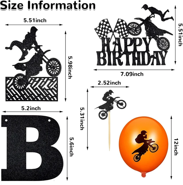 Alt view image 8 of 12 - Chalyna 84 Pieces Motorcycle Birthday Party Decorations Dirt Bike Birthday Party Supplies, Include, Motorcycle Banner Cupcake Topper Latex Balloons for Motocross Sports Themed Decor