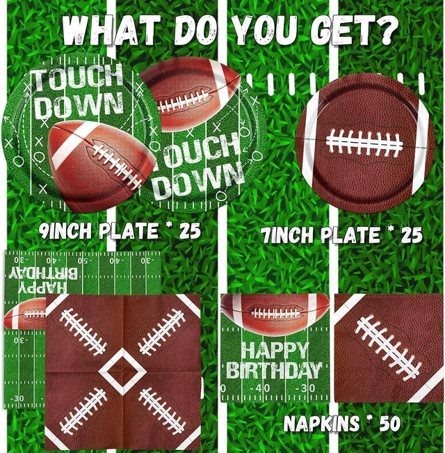 Alt view image 12 of 12 - Football Party Supplies Paper Plates and Napkins for Football Birthday Party Football Gameday Tailgate Party, Football Theme Party Decoration, Serve 25