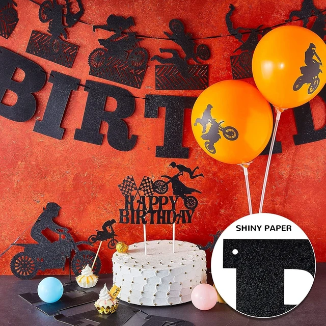 Alt view image 11 of 12 - Chalyna 84 Pieces Motorcycle Birthday Party Decorations Dirt Bike Birthday Party Supplies, Include, Motorcycle Banner Cupcake Topper Latex Balloons for Motocross Sports Themed Decor