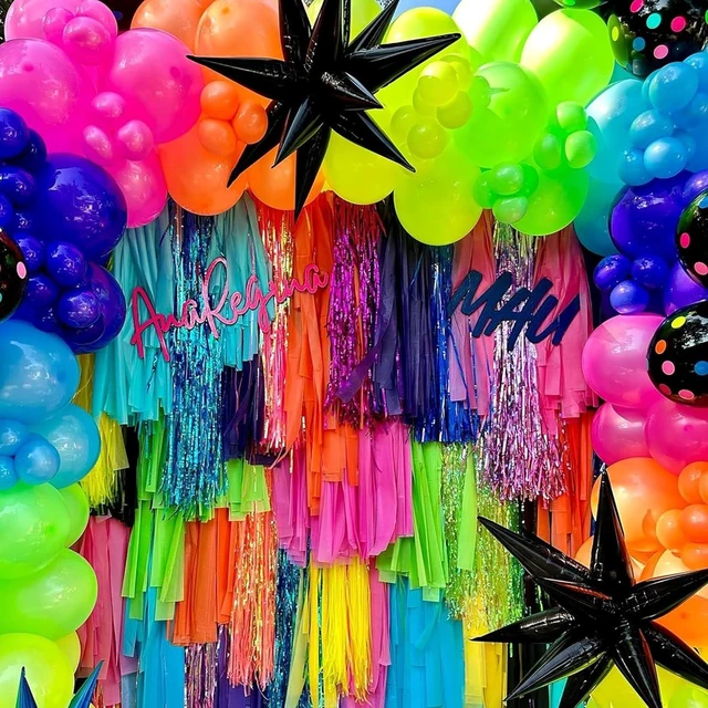 Alt view image 13 of 14 - 175Pcs Neon Balloons Arch Garland Kit, Glow in the Dark Balloons (Rainbow Star Dot) for Back to 80s 90s DISCO Birthday Party Decorations, Fiesta, Let's Glow Party, Rock Roll Party Supplies