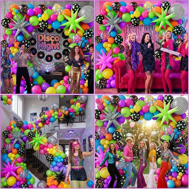 Alt view image 11 of 14 - Neon Balloons Arch Garland Kit with Yellow Hot Pink Lime Green Orange Blue Neon Balloons for Back to 80s 90s Disco Birthday Party Decorations, Let's Glow Party, Rock Roll Party Supplies