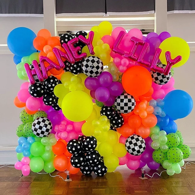 Alt view image 14 of 14 - 175Pcs Neon Balloons Arch Garland Kit, Glow in the Dark Balloons (Rainbow Star Dot) for Back to 80s 90s DISCO Birthday Party Decorations, Fiesta, Let's Glow Party, Rock Roll Party Supplies