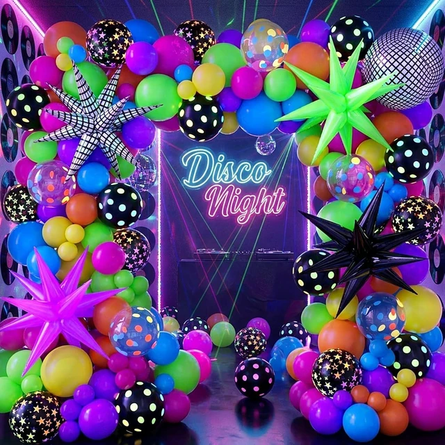 Alt view image 12 of 14 - Neon Balloons Arch Garland Kit with Yellow Hot Pink Lime Green Orange Blue Neon Balloons for Back to 80s 90s Disco Birthday Party Decorations, Let's Glow Party, Rock Roll Party Supplies