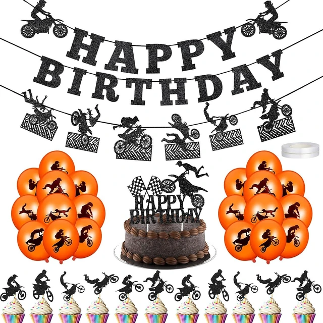 Alt view image 7 of 12 - Chalyna 84 Pieces Motorcycle Birthday Party Decorations Dirt Bike Birthday Party Supplies, Include, Motorcycle Banner Cupcake Topper Latex Balloons for Motocross Sports Themed Decor