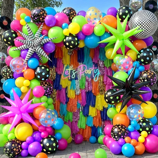 Alt view image 9 of 14 - Neon Balloons Arch Garland Kit with Yellow Hot Pink Lime Green Orange Blue Neon Balloons for Back to 80s 90s Disco Birthday Party Decorations, Let's Glow Party, Rock Roll Party Supplies
