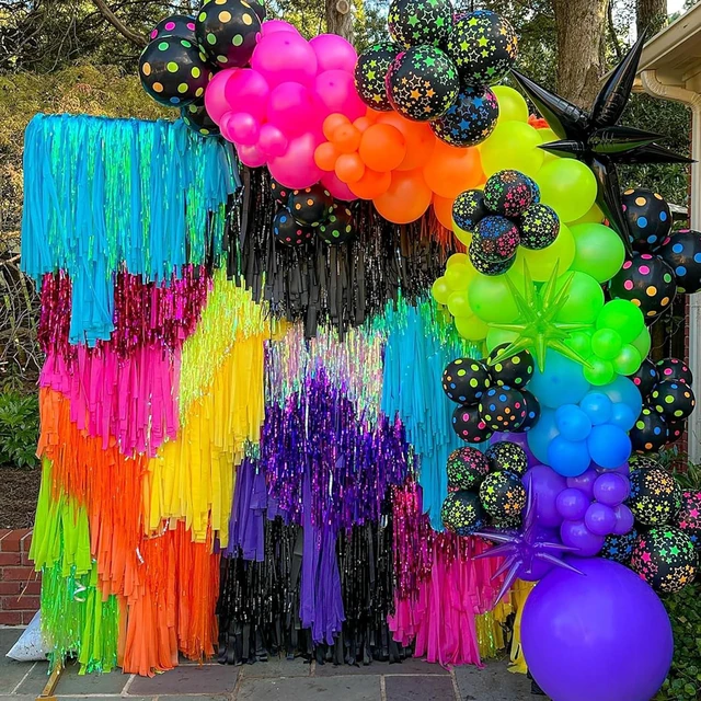 Alt view image 12 of 14 - 175Pcs Neon Balloons Arch Garland Kit, Glow in the Dark Balloons (Rainbow Star Dot) for Back to 80s 90s DISCO Birthday Party Decorations, Fiesta, Let's Glow Party, Rock Roll Party Supplies