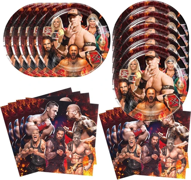 Alt view image 7 of 12 - 40Pcs Wrestling Party Supplies include 20 plates, 20 napkins for Wrestling birthday party decoration