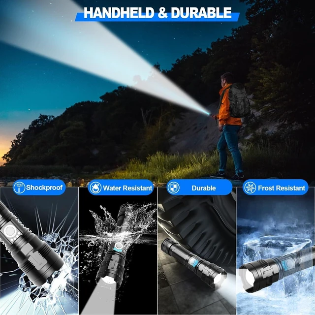 Alt view image 10 of 14 - Rechargeable Tactical Flashlights High Lumens,Super Bright LED Flashlight,Powerful Flash Light with 5 Modes,Waterproof,Power Handheld Flashlight for Emergency,Camping,Hurricane,Hiking