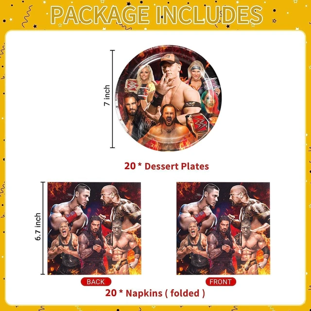 Alt view image 10 of 12 - 40Pcs Wrestling Party Supplies include 20 plates, 20 napkins for Wrestling birthday party decoration