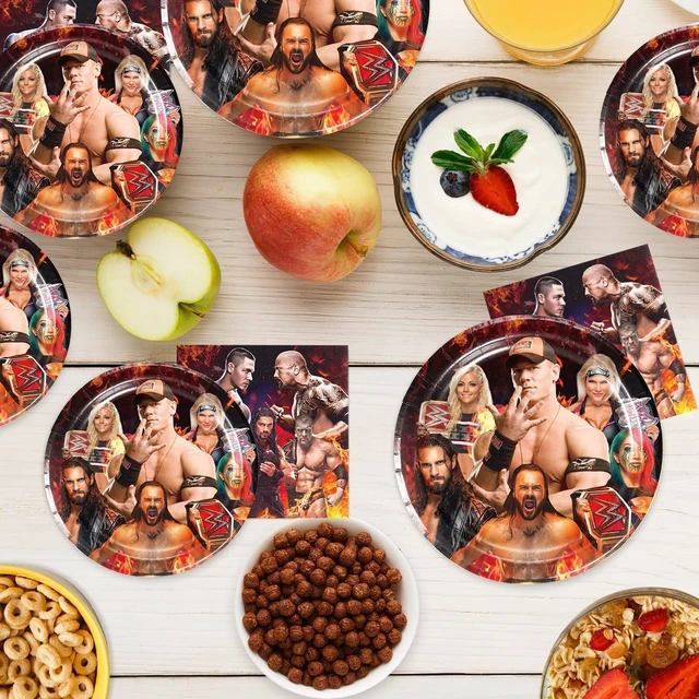 Alt view image 12 of 12 - 40Pcs Wrestling Party Supplies include 20 plates, 20 napkins for Wrestling birthday party decoration