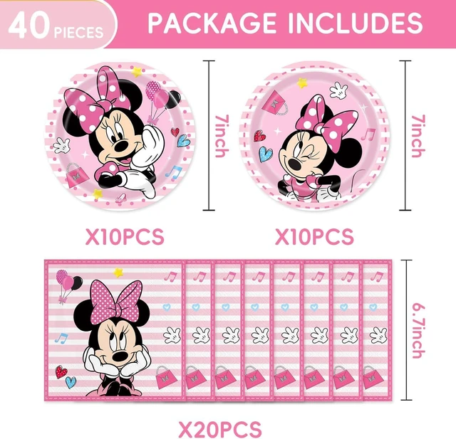 Alt view image 8 of 10 - 40Pack Minnies Birthday Party Supplies include 20 plates, 20 napkins for Minnies party Decoration