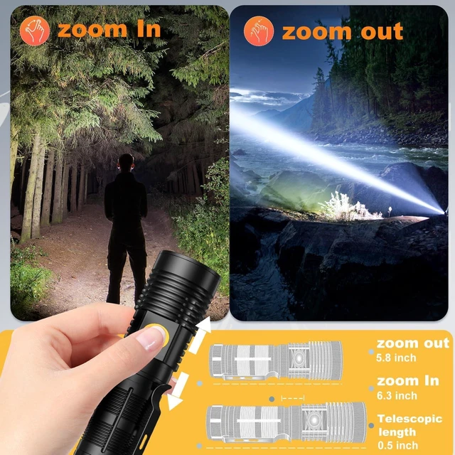 Alt view image 12 of 14 - Hoxida Rechargeable Tactical Flashlights High Lumens - 1500 Meters Long Beam Super Bright LED Magnetic Flashlight USB Zoomable 5Modes Small Long Beam Spotlight Flashlight for Hiking, Camping
