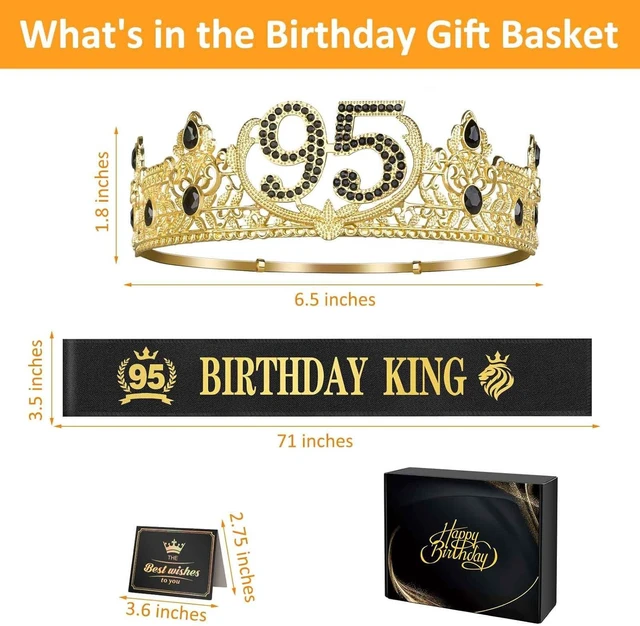 Alt view image 9 of 14 - Asija 95th Birthday Gifts for Men, 95th Birthday Decorations for Men, Party Decor Supplies including King Crown & Sash & Greeting Card