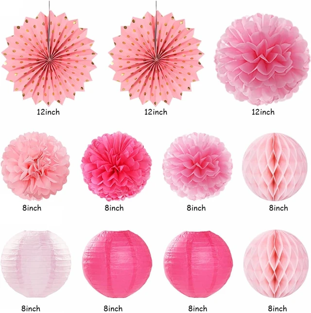 Alt view image 9 of 14 - Light Hot Pink Birthday Party-Decorations - 21pcs Girl Happy Banner,Paper Lanterns Honeycomb,Tissue Pom Poms Flower Fan,Hanging Streamers Garland,18th 21st 30th Women Birthday Decor Supplies Huglony