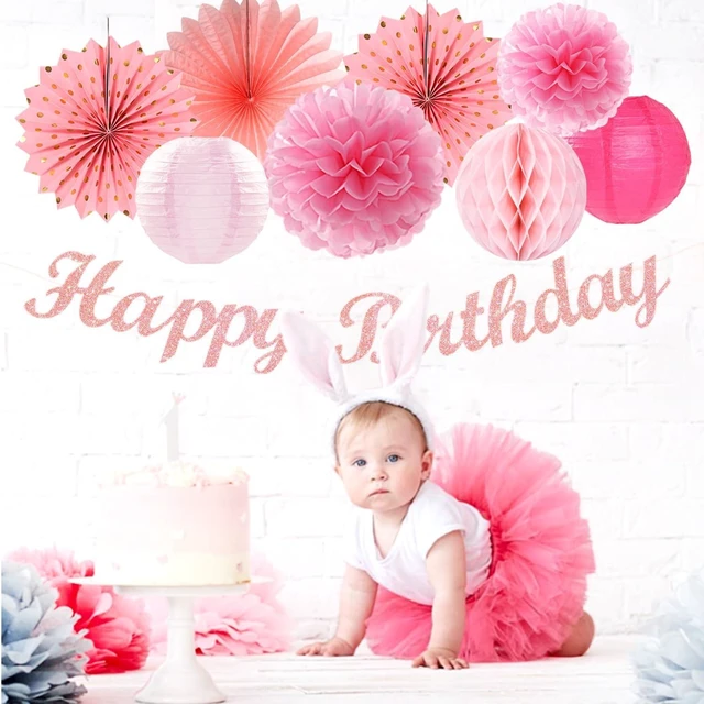Alt view image 13 of 14 - Light Hot Pink Birthday Party-Decorations - 21pcs Girl Happy Banner,Paper Lanterns Honeycomb,Tissue Pom Poms Flower Fan,Hanging Streamers Garland,18th 21st 30th Women Birthday Decor Supplies Huglony