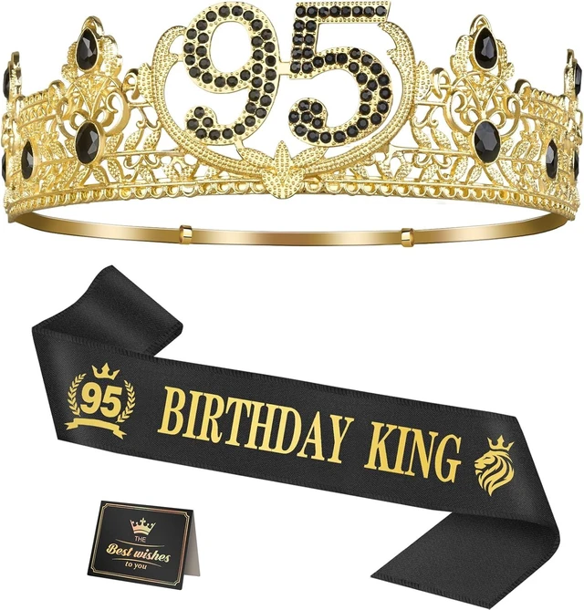 Alt view image 8 of 14 - Asija 95th Birthday Gifts for Men, 95th Birthday Decorations for Men, Party Decor Supplies including King Crown & Sash & Greeting Card