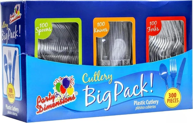 Alt view image 8 of 14 - Party Dimensions 300 Count Plastic Cutlery Combo Box, Disposable Clear Plastic Silverware Utensils Set, 100 Forks, 100 Spoons, 100 Knives