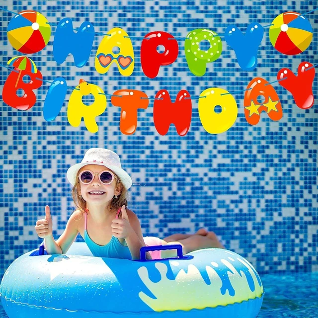 Alt view image 14 of 14 - Splish Splash Birthday Bash Party Supplies Splish Splash Balloons Beach Happy Birthday Banner Summer Pool Party Hanging Swirls for Boys Hawaiian Summer Pool Beach Party Decorations