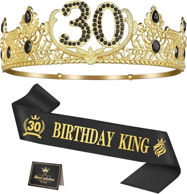 Alt view image 7 of 12 - Asija 30th Birthday Gifts for Men, 30th Birthday Decorations for Men, Party Decor Supplies including King Crown & Sash & Greeting Card