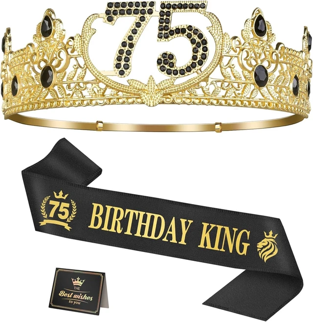 Alt view image 8 of 14 - Asija 75th Birthday Gifts for Men, 75th Birthday Decorations for Men, Party Decor Supplies including King Crown & Sash & Greeting Card