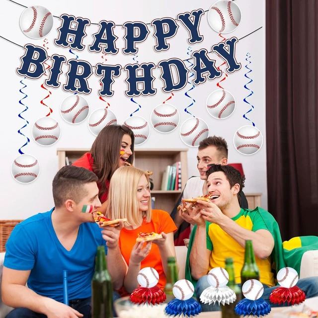 Alt view image 10 of 14 - Baseball Party Decorations, Baseball Birthday Party Decorations Includes Happy Birthday Banner Honeycomb Ceterpiece Table Decorations and Hanging Swirls for Party Supplies