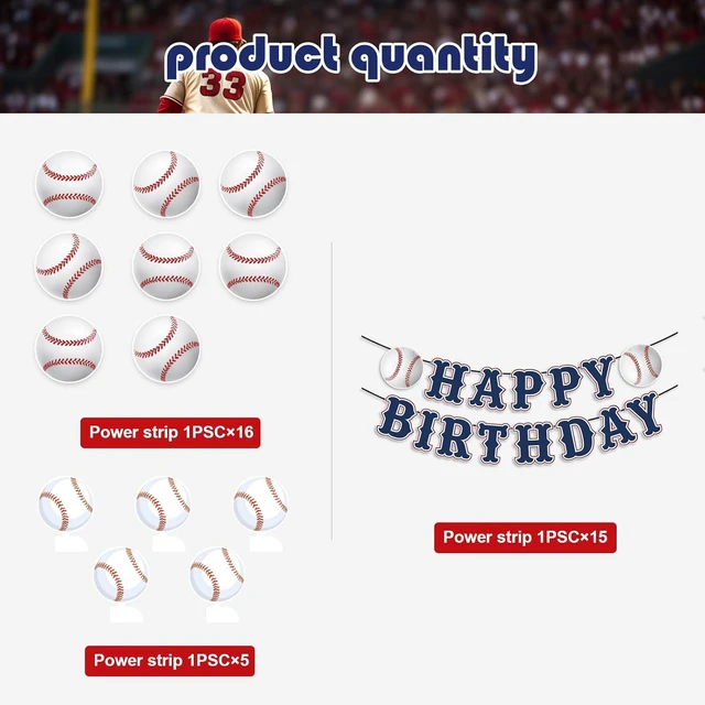 Alt view image 11 of 14 - Baseball Party Decorations, Baseball Birthday Party Decorations Includes Happy Birthday Banner Honeycomb Ceterpiece Table Decorations and Hanging Swirls for Party Supplies