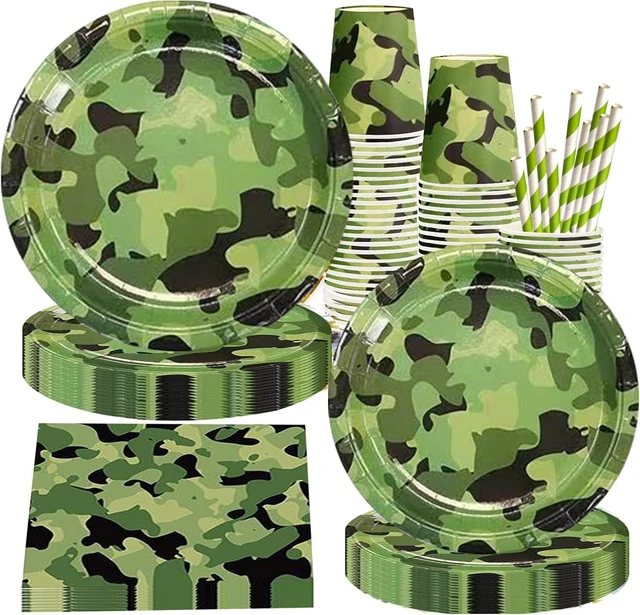 Alt view image 6 of 10 - Camouflage Party Supplies Tableware Set Including Camouflage Paper Plates Cups Napkins Straws Serves 16 for Birthday Baby Shower Party
