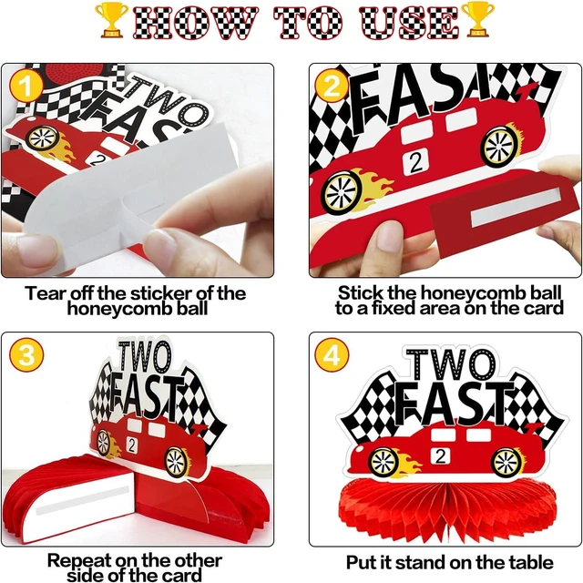 Alt view image 10 of 14 - LINGTEER Race Car Two Fast Birthday Table Honeycomb Centerpieces - 9Pcs Let's Go Racing Happy 2nd Birthday Party Table Decorations Sign.