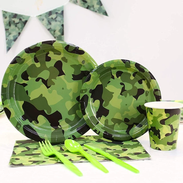 Alt view image 9 of 10 - Camouflage Party Supplies Tableware Set Including Camouflage Paper Plates Cups Napkins Straws Serves 16 for Birthday Baby Shower Party