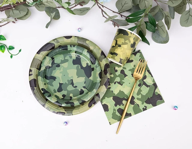 Alt view image 10 of 10 - Camouflage Party Supplies Tableware Set Including Camouflage Paper Plates Cups Napkins Straws Serves 16 for Birthday Baby Shower Party